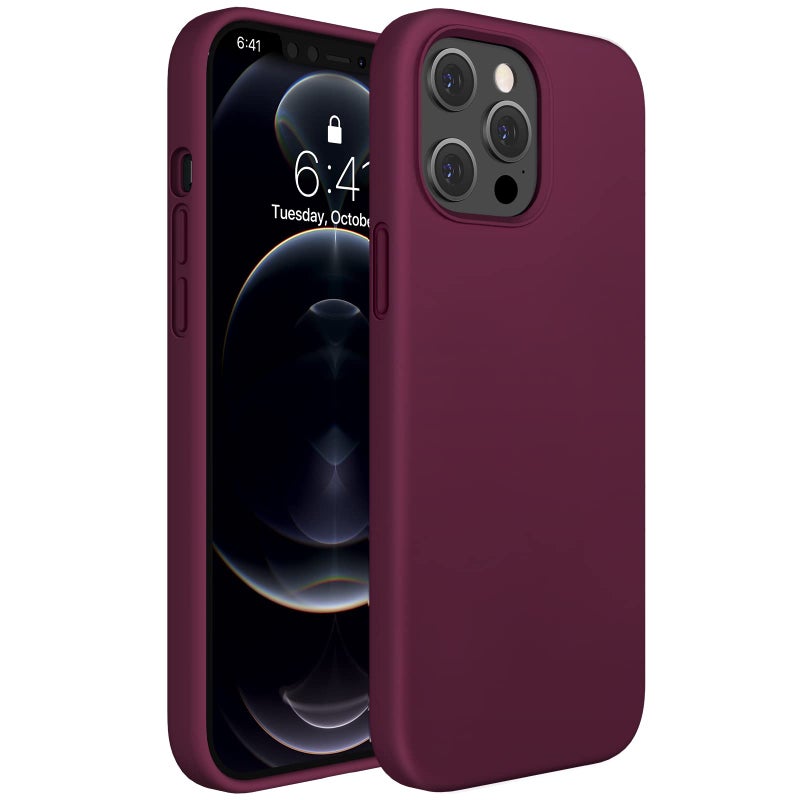Miracase Compatible with iPhone 12 Pro Max Case, [Soft Anti-Scratch Microfiber Lining], Liquid Silicone Case Gel Rubber Shockproof Drop Protection Phone Case for 12 Pro Max, Wine Red - Image 1